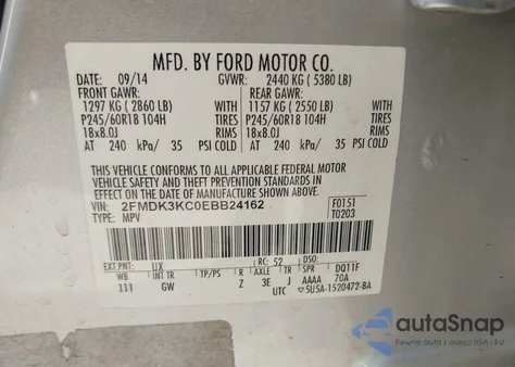 2014 Ford Edge Limited z USA, uszkodzony, nr VIN 2FMDK3KC0EBB24162